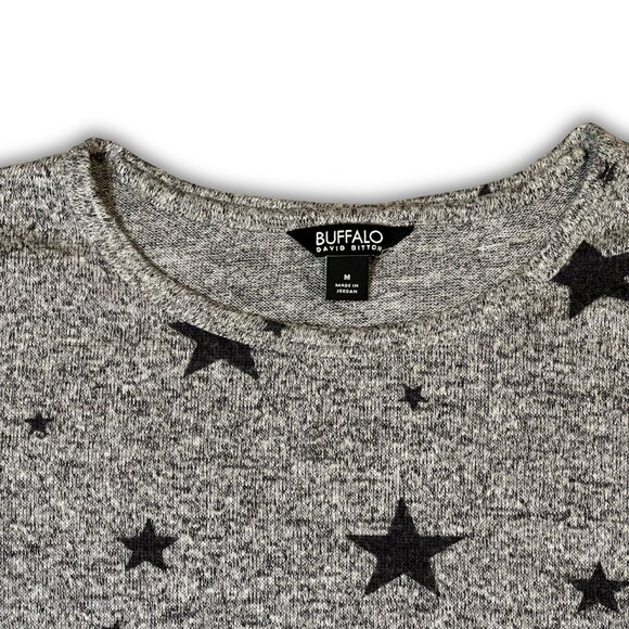 Buffalo David Bitton Gray Star Print Sweater Medium Made In Jordan Soft Knit Wom - Picture 4 of 4